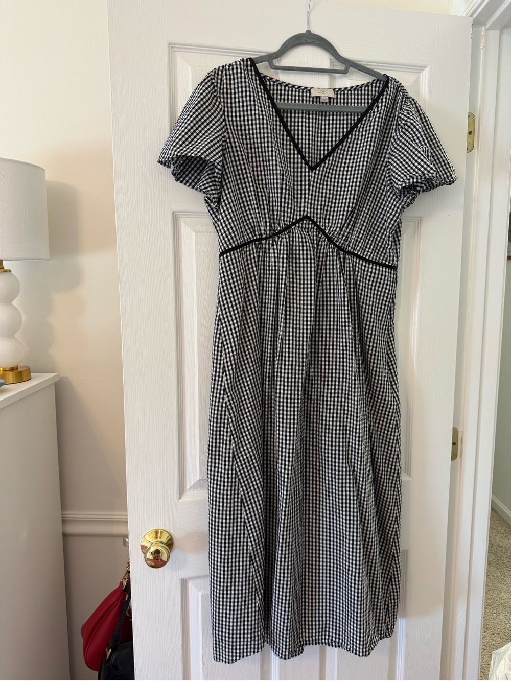 LOFT Black and White Gingham Midi Dress